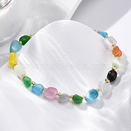 Cat Eye Beaded Bracelets for Women, Nuggets, with 201 Stainless Steel Findings, 7-1/2 inch(19.2cm)(G-P563-07P-21)