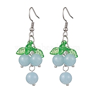 Dyed Natural Quartz Grapes Dangle Earrings, Acrylic Cluster Earrings, Stainless Steel Color, 51x16mm(EJEW-JE05690-03)