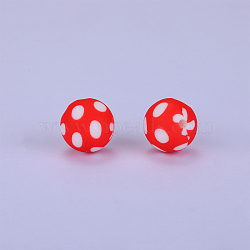 Printed Round Silicone Focal Beads, Red, 15x15mm, Hole: 2mm(SI-JX0056A-46)