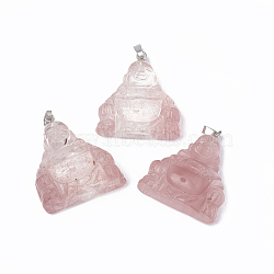 Cherry Quartz Glass Pendants, with Platinum Tone Brass Finding, Buddha, 30.5x27x8~11mm, Hole: 5x2mm(G-S299-47)