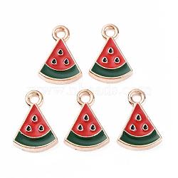 Alloy Enamel Charms, Cadmium Free & Lead Free, Watermelon, Light Gold, Red, 15x12x3mm, Hole: 1.5mm(ENAM-S115-023)