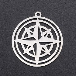 Non-Tarnish 201 Stainless Steel Pendants, Laser Cut, Ring with Star, Stainless Steel Color, 33x30x1mm, Hole: 1.8mm(STAS-S105-LA224)