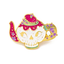 Alloy Brooches, Golden Enamel Pins, for Backpack Cloth, Magic Afternoon Tea, Cerise, 23x31mm(JEWB-K023-04G-01)