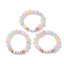 Waxberry & Round Frosted Resin Beaded Stretch Bracelets, Word Love Acrylic Cube Bracelets for Women, Mixed Color, Inner Diameter: 2 inch(5.08cm)(BJEW-JB10307)