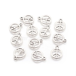 Tibetan Style Alloy Charms, Peace Sign, Cadmium Free & Lead Free , Antique Silver, 15x12x1mm, Hole: 1.5mm(LF11179Y)