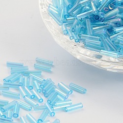 Transparent Colours Rainbow Glass Bugle Beads, AB Color, Sky Blue, 6x1.8mm, Hole: 0.6mm, 1250pcs/50g(X-TSDB6MM163)