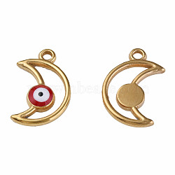 304 Stainless Steel Enamel Pendants, Moon with Evil Eye, Golden, Dark Red, 18x12x3mm, Hole: 1.6mm(STAS-N087-50-01G)