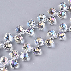 Transparent Glass Beads Strands, Top Drilled Beads, AB Color Plated, Faceted Teardrop, Clear, Teardrop: 9.5x8mm, Hole: 0.8mm, Beads: 3~4x2.5~3.5mm, about 100pcs/strand, 23.62 inch(60cm)(GLAA-T006-14F)