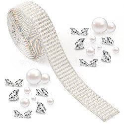 CRAFTDADY Hotfix Rhinestone, with Acrylic Imitation Pearl and Rhinestone Trimming, Crystal Glass Sewing Trim Rhinestone Tape, Costume Accessories, Crystal, 30x3mm, 2m/bundle(DIY-CD0001-21)