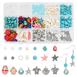 Elite DIY Ocean Theme Jewelry Making Finding Kit, Including Synthetic Turquoise & Natural Shell Beads, Alloy Pendants, Mixed Color, 6~23x6~15x1.5~8mm, Hole: 1~2mm(DIY-PH0022-48)