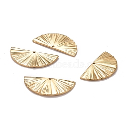 Ion Plating(IP) 304 Stainless Steel Pendants, Manual Polishing, Textured, Half Round, Real 24K Gold Plated, 12.5x25.5x1.5mm, Hole: 1mm(STAS-D177-03G-02)