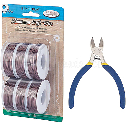 BENECREAT Round Aluminum Wire, with Iron Side Cutting Pliers, Coconut Brown, 20 Gauge, 0.8mm, 36m/roll, 6 rolls(AW-BC0003-32E-0.8mm)