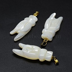 Shell Pendants, with Brass Findings, Mano Cornuto Italian Hand, Golden, 34~35x12~13x3~5mm, Hole: 2x5mm(SSHEL-E564-02G)