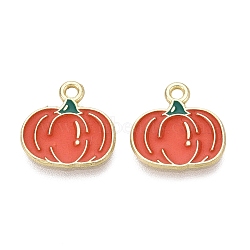 Alloy Enamel Pendants, Pumpkin Charms, Golden, 14x14x1.5mm, Hole: 1.6mm(ENAM-Q003-10G)