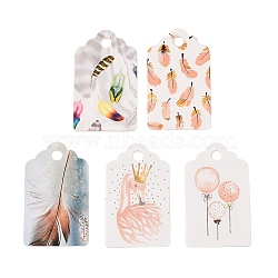 100Pcs Paper Feather Printed Gift Tags, Rectangle, Mixed Color, 5x3x0.04cm(CDIS-H007-10)