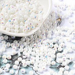 Glass Seed Beads, Half Plated, Opaque Colours Rainbow, Round Hole, Round, White, 4x3mm, Hole: 1.2mm, about 166pcs/10g(X1-SEED-H002-A-A615)