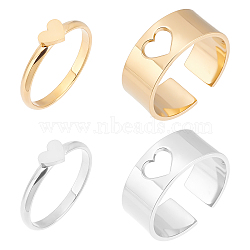 Unicraftale 4Pcs 4 Style Heart Matching Couple Rings, 304 Stainless Steel Open Cuff Rings for Valentine's Day, Golden & Stainless Steel Color, US Size 6 3/4(17.1mm), US Size 9 1/4(19.1mm), 1pc/style(RJEW-UN0001-17)