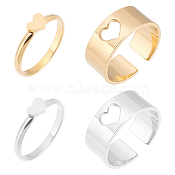 4Pcs 4 Style Heart Matching Couple Rings, 304 Stainless Steel Open Cuff Rings for Valentine's Day, Golden & Stainless Steel Color, US Size 6 3/4(17.1mm), US Size 9 1/4(19.1mm), 1pc/style(RJEW-UN0001-17)
