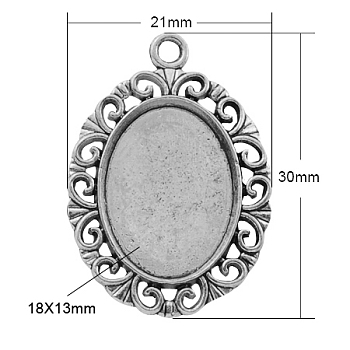 Tibetan Style Pendant Cabochon Settings, Cadmium Free & Lead Free, Oval, Antique Silver, 30x21x2mm, Hole: 2mm, Tray: 18x13mm