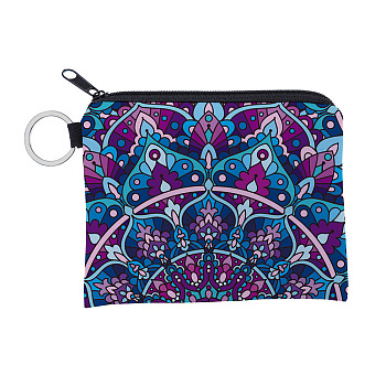 Mandala Flower Pattern Polyester Clutch Bags, Change Purse with Zipper & Key Ring, for Women, Rectangle, Medium Purple, 12x9.5cm