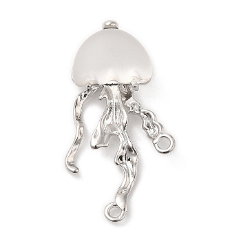 Resin Jellyfish Chandelier Component Links, Platinum Plated Alloy Sea Animal Links, White, 36x17x12mm, Hole: 1.8mm and 6x3mm