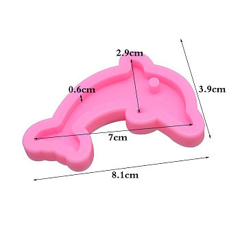 Dolphin DIY Pendant Silhouette Silicone Molds, for Keychain Making, Resin Casting Molds, For UV Resin, Epoxy Resin Jewelry Making, Hot Pink, 39x81x11mm, Inner Diameter: 70x29mm