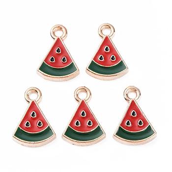 Alloy Enamel Charms, Cadmium Free & Lead Free, Watermelon, Light Gold, Red, 15x12x3mm, Hole: 1.5mm