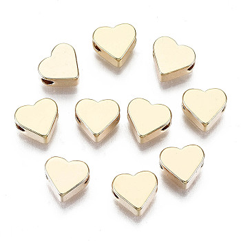 Brass Beads, Nickel Free, Real 18K Gold Plated, Heart, 6x7x3mm, Hole: 1mm