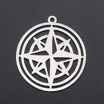 201 Stainless Steel Pendants, Laser Cut, Ring with Star, Stainless Steel Color, 33x30x1mm, Hole: 1.8mm