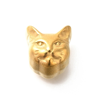 Ion Plating(IP) 304 Stainless Steel European Beads, Large Hole Beads, Cat Head, Real 18K Gold Plated, 12.5x12x10.5mm, Hole: 4.5mm