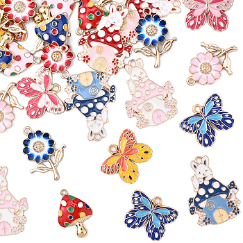 24Pcs 12 Styles Alloy Enamel Pendants, Mixed Shapes, Mixed Color, 18~30.5x16~23x1~3.5mm, Hole: 1.5~2mm, 2pcs/style