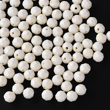 Opaque Acrylic Beads, Faceted, Dyed, Round, Creamy White, 10mm, Hole: 2mm, about 1050pcs/500g