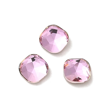 Glass Rhinestone Cabochons, Point Back & Back Plated, Faceted, Square, Light Rose, 5x5x2mm