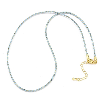 2MM Nylon Braided Cord Necklace Making, with Brass Findings and 202 Stainless Steel Lobster Claw Clasps, Golden, Long-Lasting Plated, Rack Plating, Sky Blue, 17.72 inch(45cm)