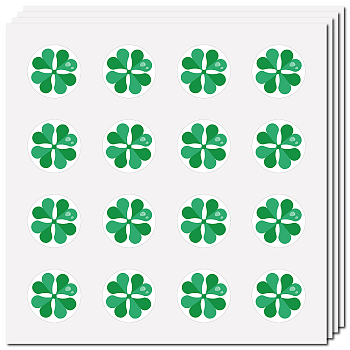 8 Sheets Plastic Waterproof Self-Adhesive Picture Stickers, Round Dot Cartoon Decals for Kid's Art Craft, Clover, 150x150mm, Sticker: 25mm