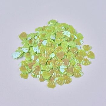 Ornament Accessories Plastic Paillette/Sequins Beads, No Hole/Undrilled Beads, Shell Shapes, Yellow Green, 6x8x0.6mm, about 45359pcs/pound
