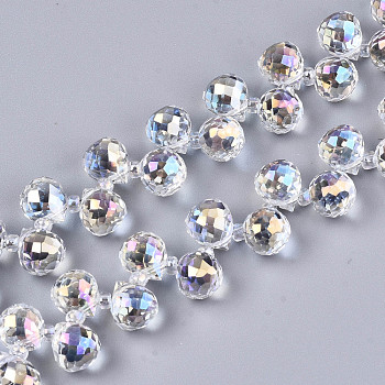 Transparent Glass Beads Strands, Top Drilled Beads, AB Color Plated, Faceted Teardrop, Clear, Teardrop: 9.5x8mm, Hole: 0.8mm, Beads: 3~4x2.5~3.5mm, about 100pcs/strand, 23.62 inch(60cm)