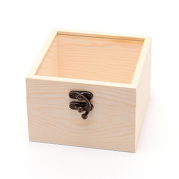 Wood Jewelry Box, with Plastic Window, for Arts, Crafts and Home Decor, Square, BurlyWood, 5-1/8x4-3/4x3-1/4 inch(13.1x12.1x8.4cm)