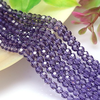 Imitation Austrian Crystal Bead Strands, Grade AAA, Faceted(32 Facets) Round, Medium Purple, 4mm, Hole: 0.7~0.9mm, about 100pcs/strand, 15.7 inch
