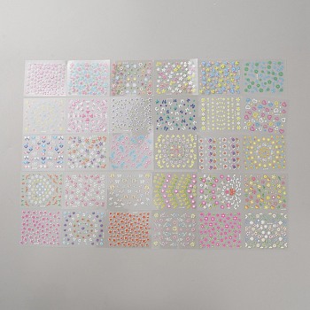 Plastic Nail Art Stickers, Flower, Mixed Color, 52x62x0.3mm, sticker: 2~10x2~12mm, 30pcs/set