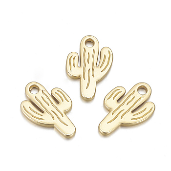 Alloy Pendants, Matte Style, Cactus, Cadmium Free & Lead Free, Real 14K Gold Plated, 19.5x13x2mm, Hole: 2.5mm