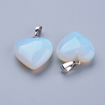 Opalite Pendants, with Brass Findings, Heart, Platinum, 23x20x9mm, Hole: 5x8mm