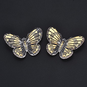 Transparent Acrylic Pendants, Golden Plated, Butterfly, Gold, 31x41.5x4.5mm, Hole: 1.4mm