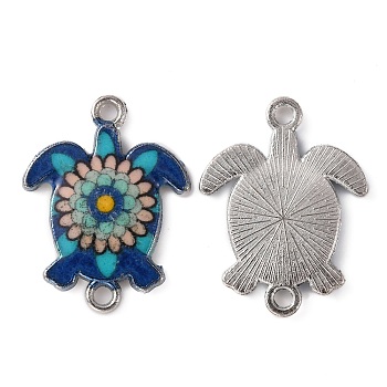 Alloy Enamel Connector Charms, Platinum, Sea Turtle, Dark Turquoise, 24x18x2mm, Hole: 1.8mm