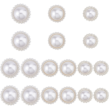 18Pcs 3 Styles Alloy & Plastic Shank Buttons, Half Round, 1-Hole, Silver, 17.5~20x12.5~13.5mm, Hole: 3mm, 6pcs/style