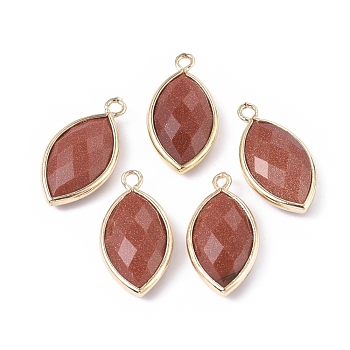 Synthetic Goldstone Pendants, with Golden Plated Brass Findings, Faceted, Horse Eye, 21.5x11.5x3~5mm, Hole: 1.6mm