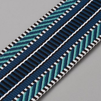 Polyester Jacquard Ribbons, Tyrolean Ribbon, Stripe Pattern, Turquoise, 1-1/2 inch(38mm)