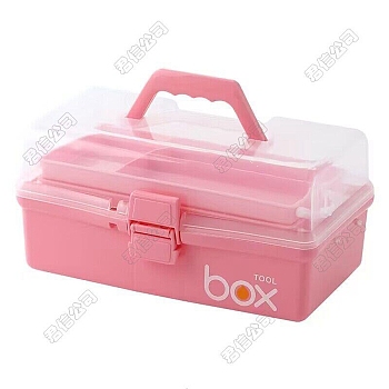 Plastic Medicine Box Storage Containers, First Aid Emergency Medicine Kit Case Organizer for Family, Office & Travel, Rectangle, Pink, 315x765mm