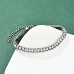 304 Stainless Steel Curb Chain Bracelets for Women, with Rhinestone, Stainless Steel Color, 7-1/8 inch(18cm)(BJEW-Z143-21P)