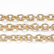 Ion Plating(IP) 304 Stainless Steel Cable Chains, Soldered, Oval, Real 18K Gold Plated, 2x1.5x0.4mm(X-CHS-H009-04G)